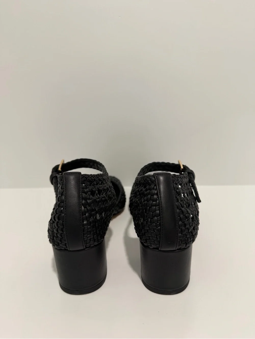 NEW J. Crew Mollie buckle-strap heels in black woven leather CM896 $298 size 8.5